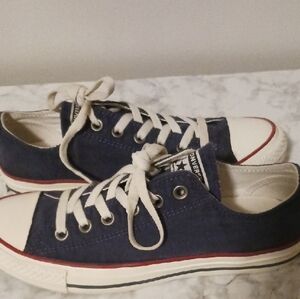 Converse Dark Blue Canvas Sneakers with Red Stripe